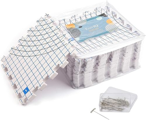 KnitIQ Extra Thick Blocking Mats for Knitting and Crochet Projects - 3-Piece Crochet Blocking Board Set with Gridlines, 100 T-Pins, and Storage Bag - Durable Blocking Board for Crochet and Knitting