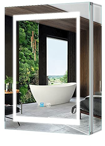 Tokvon® Viewfinder Bathroom Mirror Cabinets with Lights, USB ports, Anti-Fog, Touch Sensor, Dimmable, Shaver Socket, Wall Mount, Adjustable Shelves 50x70cm