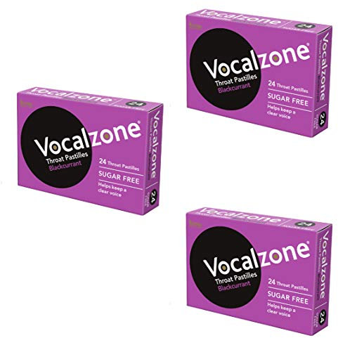 Vocalzone Throat Pastilles Blackcurrant Sugar Free 3 Packs 24- for Sore Throats and Hoarseness When Overusing Your Voice. Produced and Sold in The United Kingdom Since 1912.