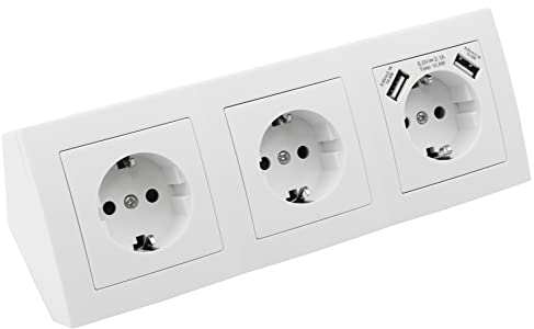 MC Power - Steckdosenblock Unterbausteckdosen | Flair | 3-Fach Schutzkontaktsteckdosen USB-Steckdosen 2X USB, 230V / 16A, Aufbau, weiß matt
