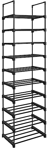 SONGMICS Schuhregal mit 10 Ebenen, offener Schuhschrank hoch, Schuhständer schmal, Schuhaufbewahrung, aus Metall, platzsparend, für Ankleidezimmer, Flur, 30 x 45 x 174 cm, schwarz LSA25BK