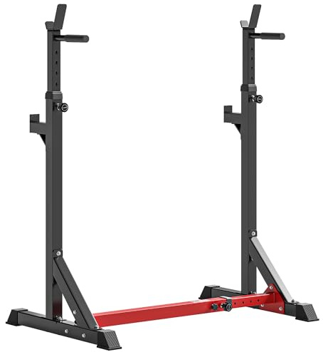 HOMCOM Support pour haltères support de squat barres de support hauteur règlable manivelle à barre parallèle gymnase à la maison acier 77-122 x 73 x 121-171 cm rouge noir