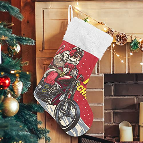 ALAZA Christmas Stockings Santa Claus Motorcycle Classic Personalized Large Stocking Decorations for Family Holiday Season Party Decor 1 Pack,17.7