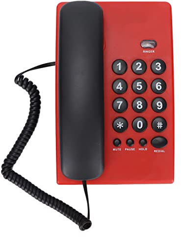 Telefono Fisso da Tavolo, Telefono Fisso Multicolore con Doppio Microtelefono Magnetico, Telefono di Casa con Tasti Grandi per L'home Office Hotel, Inclusa la Funzione Pausa/Muto/Attesa(Rosso)
