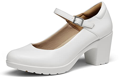 DREAM PAIRS Scarpe con Tacco Grosso da Donna Décolleté con tTacco Alto Classico Décolleté in PU Bianca SDPU2231W-E Größe 38 (EUR)