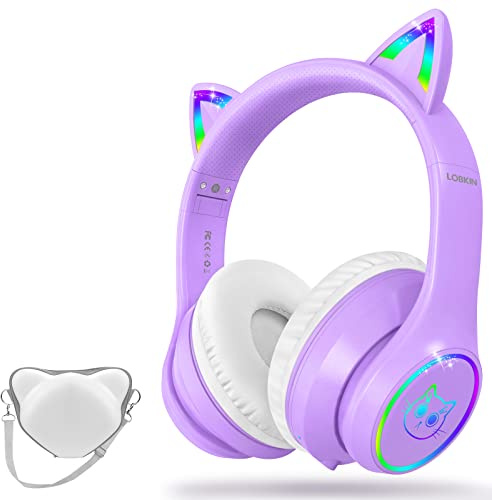 LOBKIN Cuffie Bambini, Cuffie Over-Ear Bluetooth per Bambini con Borsa, Wireless e Cablata, Cuffie Bambina Pieghevole Regolabile per Scuola, Viaggio