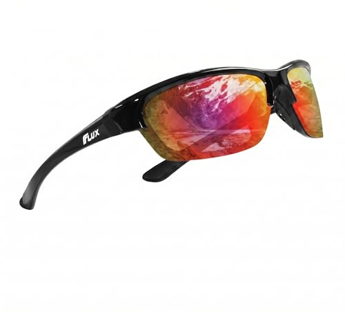 ICECUBE AVENTO Polarisierte Sport-Sonnenbrille UV400 Schutz mit Anti-Rutsch-Funktion und leichtem Rahmen - für Männer und Frauen beim Fahren, Laufen (Black/Red Mirror)