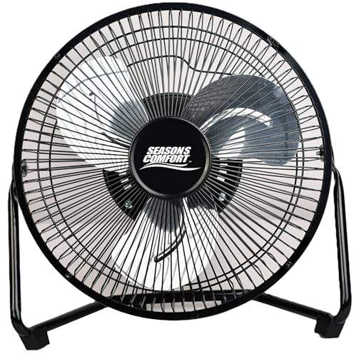 Seasons Comfort 9 Inch High Velocity Fan, Black, 3 Speeds, 360 Degree Tilt, Carry Handle, 30 W - Heavy Duty Metal Industrial Floor Fan for Home, Office & Worksite