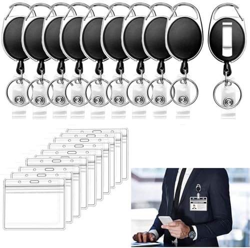 RXKFIGX 10 Pcs Llavero Retráctil con Clip Llaveros Retráctiles Mosquetón Carrete y Clip de Cinturón con Cordón Plastico Tarjeta Resistente Impermeable Llavero Retractil Llaveros