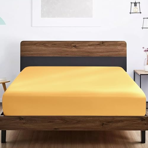 SSW HOMES Lenzuolo con angoli per letto matrimoniale color ocra - con angoli profondi da 30 cm (12 pollici) - Lenzuolo con angoli in morbida microfibra spazzolata di facile manutenzione, tinta unita