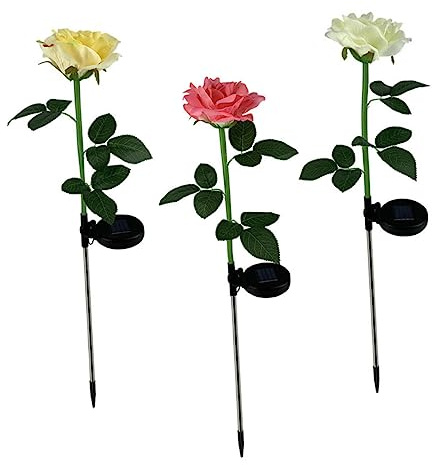 HOMSFOU 3 Pezzi Lampade da Giardino LED Forma Rosa Illuminazione Solare per Giardino e Patios Decorazione per Strade e Aiuole