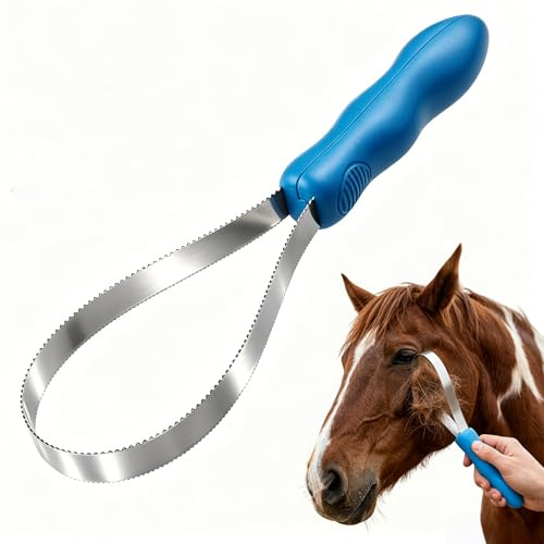 Horse Hair Brush Shedding Blade, Stainless Steel Pet Grooming Brush, Pony Hair Comb Scraper Shedding Blade Scraper Tool for Horses, Dogs, Cat, Large Animals Hair Grooming & Water Scraping (Blue)