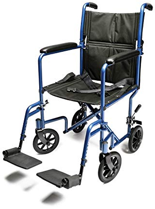 Lumex Everest & Jennings Transport Wheelchair – Lightweight Folding Transit Chair with 17” Seat for Adults & Seniors, Blue
