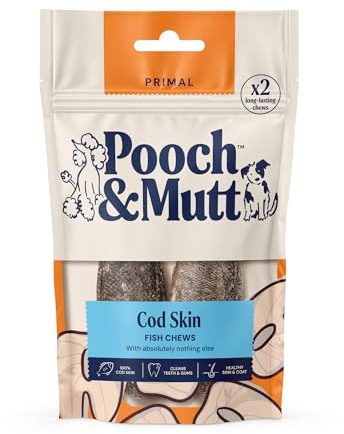 Pooch & Mutt - Cod Hide Chew Treat, Long Lasting Fish Hide Chews for Reward, 90g (2 chews) (packaging may vary)