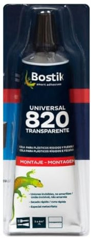 BOSTIK UNIVERSAL 820 Transparente, Adhesivo Universal, Agarre Inmediato y Definitivo, Adhesivo de Contacto Flexible e Invisible, Polivalente, Secado Rápido, Especial Pegado de Plásticos, Tubo 125 ml