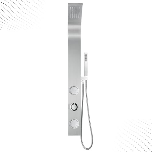 Blue Ocean 44 Stainless Steel SPS88213 Retrofit Shower Panel Column System with Rainfall Shower Head, Body Massage Jets, and Handheld Shower (Compact)