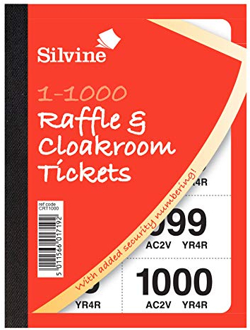 Silvine Garderoben-/Raffleetschets, nummeriert von 1-1000, mit Sicherheitsnummerierung Ref CRT1000