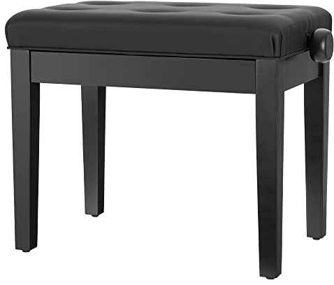 Classic Cantabile Pianobank modell D – högkvalitativ pianobank – svart klädsel av konstläder med kapitonering – justerbar höjd från 47,5–55,5 cm – 4-faldig korsmekanism – svart matt