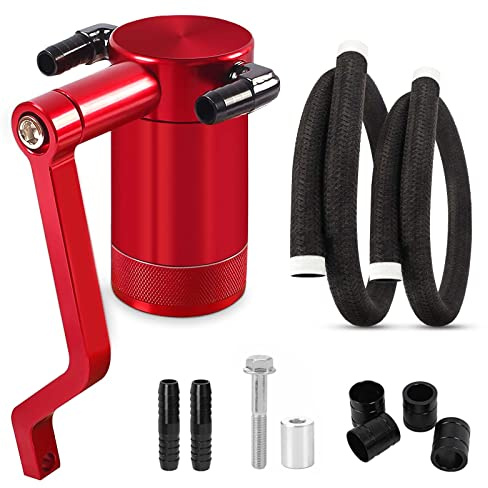 6.4L Billet Oil Catch Can Kit W/ New 5.7 HEMI Z-Bracket Technology Compatible with 2011-2021 Dodge Charger Challenger Chrysler 300 Air Oil Separator,Red