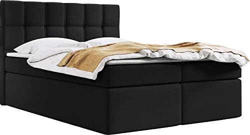 WFL GROUP Boxspringbett mit Bettkasten 140x200 160x200 180x200 Doppelbett Gepolstert Bett Mit Matratze und Topper - Stauraumbett mit Kopfteil - 180 x 200 cm - Schwarz Webstoff