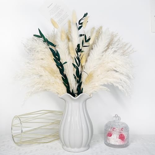 Pampas Secas Decoracion,Ramos de Flores Secas Naturales Decoración,Ramas Secas Decorativas,Hierba de Pampa Esponjosas para Arreglos Florales de Boda Decoración del Hogar (48 Piezas)