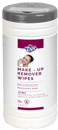 ZIPY Salviettine umidificate struccanti struccanti - Salviette viso - Formula all'acido ialuronico - Confezione da 55 (19 x 16 cm)
