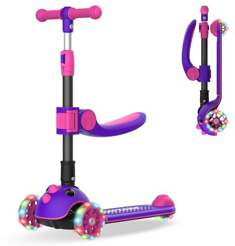 Gotrax KS3 Pro Kick Scooter for Kids, One Key Removable Seat & 3 Extra Wide PU Light-Up Wheels and Anti-Slip Deck, Adjustable Height Handlebar and Lean-to-Steer, Foldable Scooter for Children Aged 2-8