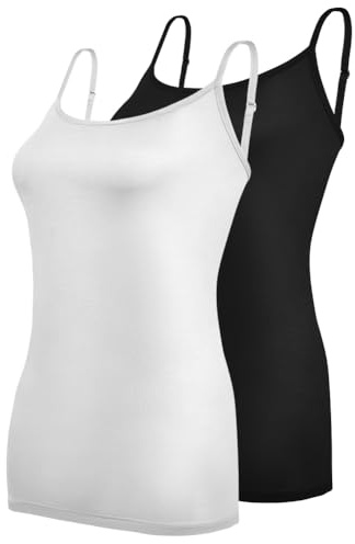 Aomig Basic Camisole Adjustable Strap Vest, 2 Pcs Womens Adjustable Strap Tank Tops, Women's Adjustable Spaghetti Strap Cami, Women's Slim-Fit Camisole, Basic Solid Stretch Undershirts(XL)