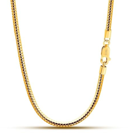 Dankadi Collana a Forma di Serpente 3MM 4MM di Larghezza in Argento Sterling 925, 16-30 Catena Serpentina Maglia Rotonda Oro 41-76CM Regalo Gioielli Festa Compleanno per Uomo Donna, 22, Argento