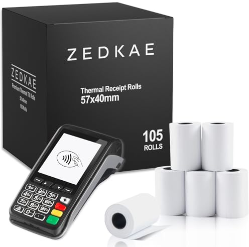 ZEDKAE 57 x 40mm Thermal Till Rolls for PDQ Credit Card Machines | Card Receipt Paper Rolls (Pack of 105)