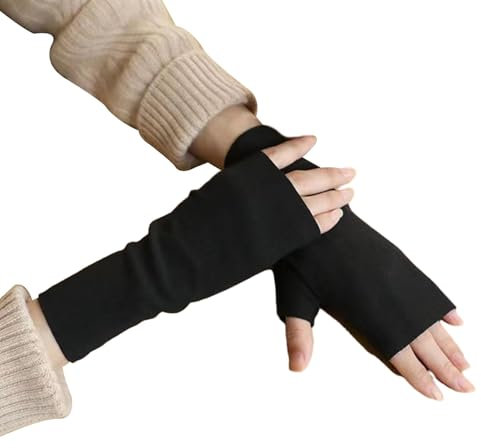 Fingerless Gloves Winter Gloves Women Mens Half Fingerless Gloves Winter Warm Gloves Thermal Gloves Mittens Thumb Hole Wrist Warmers Gloves for Skiing, Running, Cycling (Black)