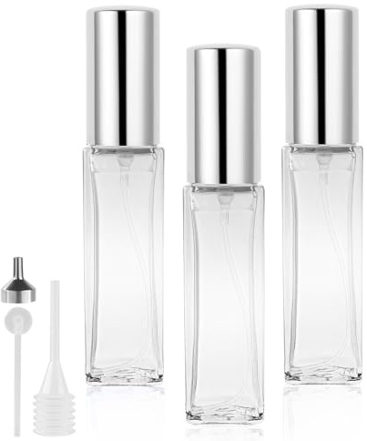 LOPHE 3PCS Flacon de Parfum Carré Avec Pompe, 10ml Vaporisateur Voyage, Rechargeable, Atomiseur Réutilisable pour Date, Travail, Vacances