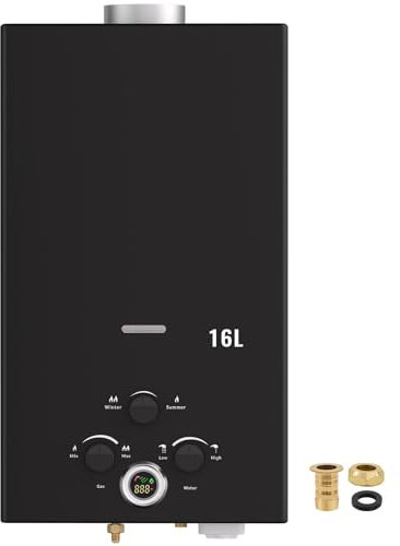 Chauffe-eau à Gaz,16L Chauffe-Eau Sans Réservoir Portable, Chauffe-eau Instantané au Propane Avec Affichage Numérique Multi-protection Pour les Voyages en Camping, RV Voyage