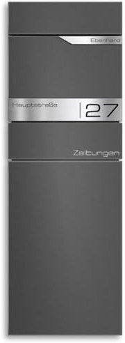 Metzler Alves Boîte aux lettres autoportante DB 703 en acier avec compartiment à journaux - Plaque nominative personnalisée en acier inoxydable V4A - Résistant aux intempéries - Matériel de montage