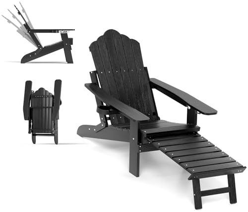 KOMFOTTEU Adirondack Sedia con poggiapiedi e portabicchieri, sedia a sdraio pieghevole, carico 180 kg, bagno solare 2 in 1, 119-92 x 78 x 81-97 cm, per giardino, spiaggia, piscina