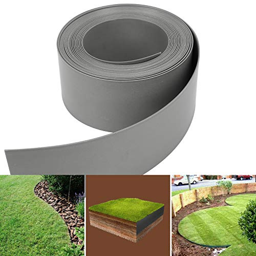 Eikuavons Gräskant i plast 25 m, rabattkant, trädgårdskant, rabattkant, gräsmattskant för blomsterrabatt (längd 25 m - höjd 14 cm, grå)
