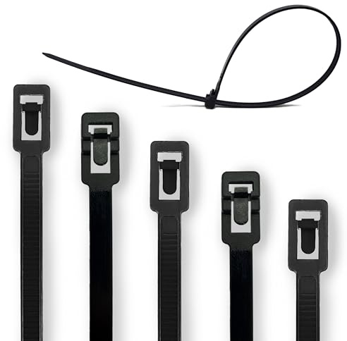 Packivo 100 Stück Kabelbinder, 4,8 mm x 300 mm, Schwarz, Nylon, Standard, Wiederverwendbar, UV-Beständig, Kabelmanagement, Büro, Werkstatt, Garten, Haushalt