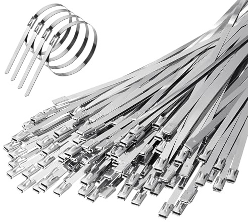 HOTUT Bridas Inoxidable, 110 Piezas Bridas Metalicas Multiusos Bloqueo Automático, Bridas de Acero Inoxidable, para Fijación de Tuberías, Reparación de Cercas y Atado de Cables