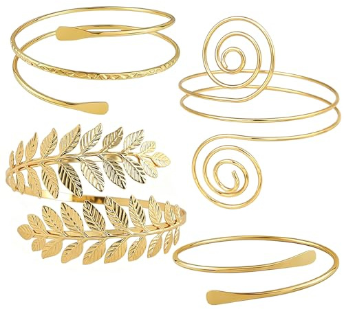 louuuou 4 Pcs Gold Arm Cuff Upper Arms, Ladies Adjustable Arm Cuff Golden Arm Cuffs Bracelets for Women, Beautiful and Durable Bracelet Jewelry Suitable for Birthday Wedding Parties and Travel