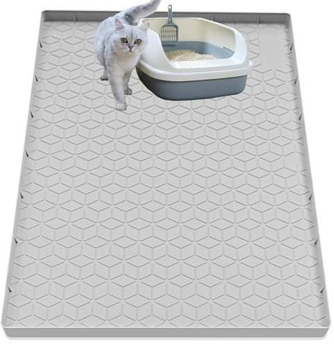 Jacooxi Cat Litter Mat for Litter Box, Silicone Large Cat Litter Trapping Mat - 40x28 in, Waterproof & Non-Slip, Durable & Easy Clean, Light Gray