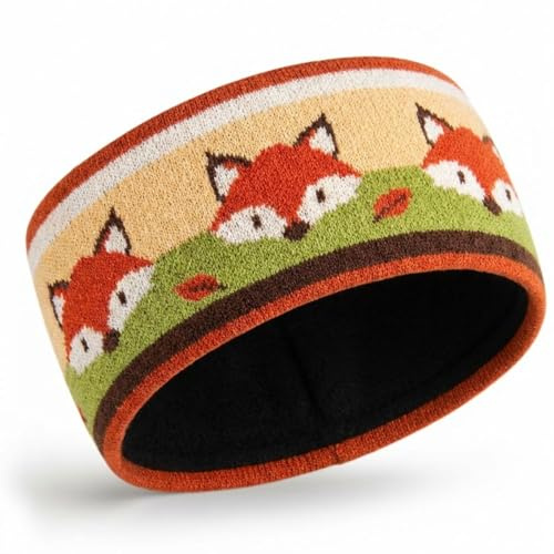 Xuniea Diadema Invierno para Mujer Cinta de Zorro Linda con Forro Térmico Diadema Elástica de Punto Cálido Calentador de Orejas de Lana, 11 cm x 23 cm