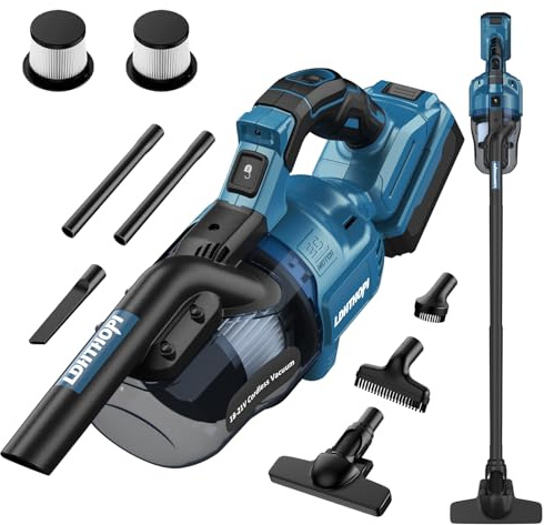 LDHTHOPI Akku Staubsauger für Makita 18V,20000 Pa Starke Saugleistung,1,28 kg Leichter Staubsauger mit HEPA-Filter,5in1 Handstaubsauger mit LED-Licht Für Teppich,Hartboden,Möbel,Auto (Ohne Akku) Blau