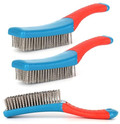 Srvauyea 3 Pièces Brosses Métalliques en Acier Inoxydable, Brosse en Fil d'Acier Inoxydable, Brosse de Nettoyage Métallique avec 8 Rangs de Poils Renforcés pour Saletés d'Acier Inoxydable, Rouille