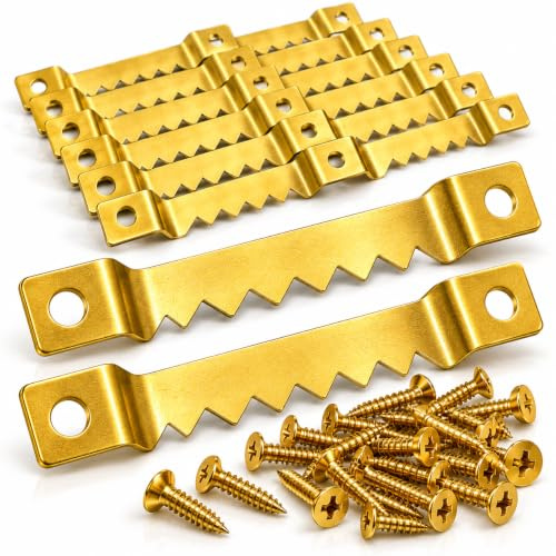 PinoLab Ganci Seghettati per Quadri Set 12 Pezzi con Viti – Supporti Appendiquadri Resistenti in Metallo per Cornici, Decorazioni, Foto e Tele – Ferramenta per Montaggio Sicuro su Parete