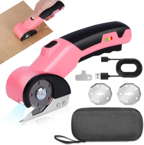 Ciseaux Electrique Tissu Couture 4.2V, Ciseaux Électrique sans Fil avec 2 Lames, Carton Puissant, pour Tissu, Cuir, Tapis, Plastique, PVC, DIY & Couture Ciseaux électriques rotatifs sans fil