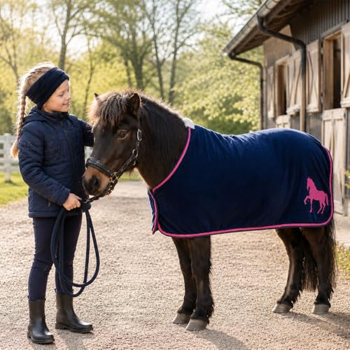 HKM Abschwitzdecke -Mini- für kleine Pferde & Ponys - Größe 65–115 cm - atmungsaktiv Antipilling (Dunkelblau, 75)