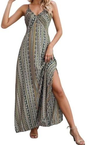 Vestido de verano con tirantes, vestido maxi para mujer, cuello de pico, tirantes delgados, vestido largo con bolsillos, vestido de playa, vestido hawaiano, holgado, vestido de verano, vestido maxi