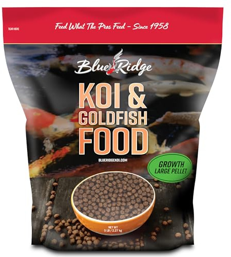 Blue Ridge Koi Fish Food 5lb - Koi Food Large 3/16 Growth Formula, Goldfish Food, Premium Fish Food for Ponds, Ponds Fish Food, Floating Pond Pellets