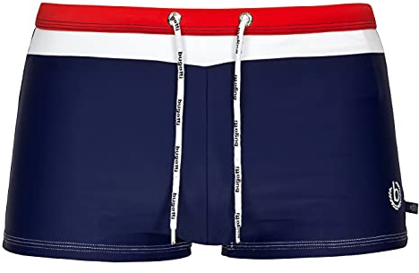 bugatti® Short de bain, moderne, pour homme, avec couleurs contrastées au niveau de la taille, Bleu marine/rouge, M
