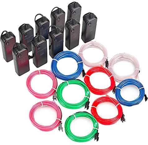 Sunboia Luz de Neón el Alambre con Controlador Box,10x1M EL Wire kit,DIY Resistente al Agua Tiras de LED Líneas de Cables Luminoso Exterior para Fiestas y Decoración de Halloween Navidad